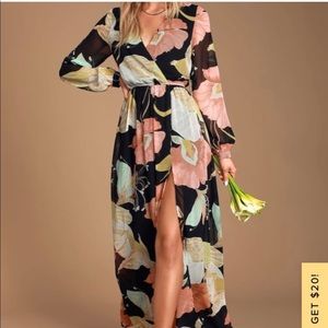 Lulu's Wondrous Water Lilies Maxi Dress Black